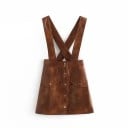 Jupe mini femme en simili cuir avec bretelles croisées dans le dos Coupe évasée Gaufrage crocodile Boutons en métal à l'avant Poches à rabat 2