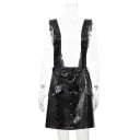 Jupe mini femme en simili cuir avec bretelles croisées dans le dos Coupe évasée Gaufrage crocodile Boutons en métal à l'avant Poches à rabat 1