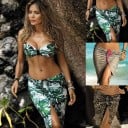 Jupe mini femme pour maillot de bain avec fente à l'avant Centre froncé avec cordon Imprimé intégral Polyester élastique avec spandex 4