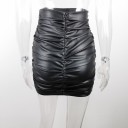 Jupe mini froncée pour femme en simili cuir 3