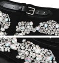 Jupe noire mini pour femme avec pierres et ceinture Riche application de pierres scintillantes à l'avant Pièces brillantes sous l'ourlet Matériau 6