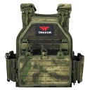 Justerbar taktisk vest med hurtigudløser Skjulte lommer med velcro 4 aftagelige puder Neutrale farver Omkreds 75-125 cm Skuldre 15-20 cm 1
