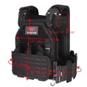 Justerbar taktisk vest med hurtigudløser Skjulte lommer med velcro 4 aftagelige puder Neutrale farver Omkreds 75-125 cm Skuldre 15-20 cm 5