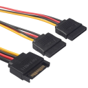 Kabel zasilający rozdzielacz SATA 15pin męski na 2x 15pin żeński 20 cm do zasilania dysków twardych/SSD 5V/2A i 12V/2A Akcesoria komputerowe do dysków 3