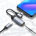 Kabelový adaptér USB-C na 3,5mm jack a USB-C pro sluchátka a nabíjení telefonu Rozbočovač 2v1 Zdířka USB-C na boku Hliníková slitina 3