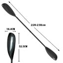 Kajakové pádlo karbonové obojstranné prenosné 220-230 cm nastaviteľné o 10 cm lopatka 52,5 x 16,4 cm čierne veslo na kajak i loďku 2