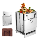Kampvuurkachel op hout 15 x 15 x 21 cm Vouwbare roestvrijstalen kookplaat met mini-grill Buiten kooktoestel voor kamperen en wandelen met opbergtas 2