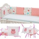 Kantbeskytter til børneseng Antikollisionspude med uglemotiv Sæt 6 stk 30 x 30 cm Bomuld Rosa og hvid Til babyseng 2