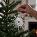 Karácsonyi dísz a fán Snehová hópehely Átlátszó csillámmal Sugárzók golyókkal Felfüggesztő szemmel Díszítés Karácsonyra és télre 1