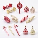Karácsonyi díszek Cukorbotok 6 db Arany záróval és akasztóval Magasság 14 cm Fényes csavart minta Piros-fehér szín Karácsonyfára 2