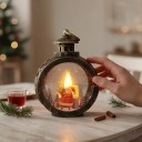 Karácsonyi világító dísz Lámpás Függő 12 x 8,5 cm Kerek Gyertyás Santa Claus Mintával Asztali és Ablakdísz 5