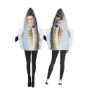 Karnevalový kostým ryby pro dospělé Pončo s otvorem pro obličej 85 x 67 cm Polyester 3D potisk Stříbrno-hnědý Na párty a maškarní ples 1
