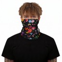 Kauluri ja kaulahuivi värikkäillä kukilla, perhosilla ja sudenkorennolla mustalla taustalla pyöräilyyn, vaellukseen ja urheiluun unisex 5