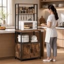 Keittiökaappi hyllyillä ja sähköpistokkeella 8 koukulla mukeille 170 x 60 x 40 cm Puu ja teräs Mikroaaltouuni- ja kahvinkeitin hylly 3