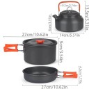 Kempingová sada nádobí pro 3 osoby Hrnec 175 x 95 mm pánev 180 x 45 mm konvice 800 ml Hrnky 330 ml Tvrdá hliníková slitina Na kempink 2