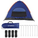Kempingový stan pro 3-4 osoby 200 x 200 x 130 cm rip-stop polyester s PA zátěrem modro-oranžový na kempování a turistiku s moskytiérou 3