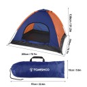 Kempingový stan pro 3-4 osoby 200 x 200 x 130 cm rip-stop polyester s PA zátěrem modro-oranžový na kempování a turistiku s moskytiérou 4