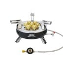 Kempingowa kuchenka gazowa z 7 palnikami Moc 22000 W Zużycie 1493 g/h Stal nierdzewna miedź i stal Dla 1 do 15 osób 1