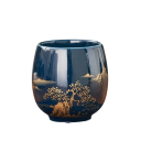 Keramický hrneček 180 ml, šálek na čaj a kávu 7,2 × 5,6 cm z keramiky tmavě modrý se zlatým dekorem krajiny pro domácí použití 2