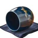 Keramický hrneček 180 ml, šálek na čaj a kávu 7,2 × 5,6 cm z keramiky tmavě modrý se zlatým dekorem krajiny pro domácí použití 6