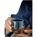 Keramický hrneček 180 ml, šálek na čaj a kávu 7,2 × 5,6 cm z keramiky tmavě modrý se zlatým dekorem krajiny pro domácí použití 7