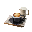 Keramický hrneček s podšálkem 250 ml, hrnek na kávu a čaj z keramiky černý se čtvercovým podšálkem pro domácnost i kancelář 2