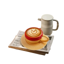 Keramický hrneček s podšálkem 250 ml, šálek na kávu a čaj z keramiky žluto-červený s uchem pro domácí i kancelářské použití 3