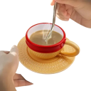 Keramický hrneček s podšálkem 250 ml, šálek na kávu a čaj z keramiky žluto-červený s uchem pro domácí i kancelářské použití 4