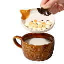 Keramický hrnek s kočičím motivem 300 ml šálek na kávu hnědý s ouškem a lžičkou pro domácí použití 2