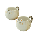 Keramický hrnek s kočičím motivem 380 ml kulatý šálek na kávu krémový s hnědými pruhy pro domácí použití 3