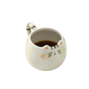Keramický hrnek s kočičím motivem 380 ml kulatý šálek na kávu krémový s hnědými pruhy pro domácí použití 4
