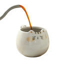 Keramický hrnek s kočičím motivem 380 ml kulatý šálek na kávu krémový s hnědými pruhy pro domácí použití 6