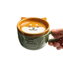 Keramický hrnek s motivem psa 300 ml šálek na kávu zeleno hnědý s ouškem a dekorací pro domácí použití i servírování 2