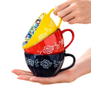 Keramický hrnek s vnitřním malováním a kytkovaným motivem 600–700 ml keramika 15 × 12,5 × 7,4 cm na kávu čaj i velké nápoje 6