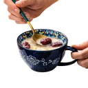 Keramický hrnek s vnitřním malováním a kytkovaným motivem 600–700 ml keramika 15 × 12,5 × 7,4 cm na kávu čaj i velké nápoje 8