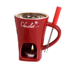 Keramische fonduemok 200 ml met plaats voor een waxinelichtje, roestvrijstalen vork en kaars Ideaal voor chocolade of kaas 2