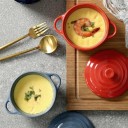 Keramische pot met deksel en handgrepen 230 ml 13 × 7,5 × 9,8 cm compacte container voor het bereiden en serveren van gerechten 9