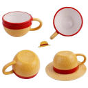 Keramischer Becher mit Untertasse 250 ml, Tasse für Kaffee und Tee aus Keramik in Gelb-Rot mit Griff für den Haus- und Bürogebrauch 2
