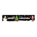 Kerst buitenbanner 200 x 40 cm Zwarte polyester hangmat met Santa, sneeuwman en boom met witte tekst Merry Christmas 1
