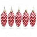 Kerstdecoraties Besneeuwde dennenappels 5 stuks Met gouden sluiting en lus 9 x 3,7 cm Glanzend oppervlak met sneeuweffect Rode kleur Voor de kerstboom 6