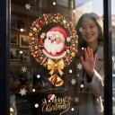 Kerststickers voor het raam Herbruikbare Kerstman in een krans met belletjes Tekst Merry Christmas Rood en goud Decoratie voor etalages en ramen 5
