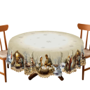 Kersttafelkleed met een kerststalmotief 152 cm Rond decoratief tafelkleed voor de kersttafel Beige tafelkleed voor thuis kerstfeest en feestelijke tafeling 2