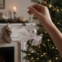 Kerstversiering voor de boom Sprookjesachtige koets met ronde cabine Transparant met parelmoer glans Versierde wielen Met lint Voor Kerstmis 1
