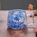 Kétfalú üveghenger 200 ml virágmintával 9 × 8 × 7,5 cm kávé, tea, tej, átlátszó ivóedény 8