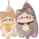 Keuken- en badkamerhanghanddoek met kattenmotief absorberend sneldrogend koraalvelours beige grijs 6