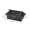 Kihúzható aljzatpanel 2 EU aljzattal + USB 265×118×70 mm alumínium panel kioldó gombbal a munkafelületbe 3