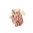 Kinder Baumwoll Overall ohne Ärmel mit Bären Rot mit beigen Streifen Baby Overall mit Tasche und Knöpfen an den Schultern für Mädchen 7