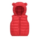 Kinder Daunenweste mit Kapuze und Ohren Herbst- und Winterwarme Baumwolljacke für Kleinkinder und Mädchen Einfarbige Weste mit Reißverschluss aus Polyester und Baumwolle 3
