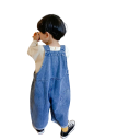 Kinder Jeans Overall aus Baumwolle und Spandex Lockere Passform Herbstlicher lässiger Overall für Jungen und Mädchen Blauer einfarbiger Overall mit Knöpfen 3