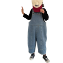 Kinder Jeans Overall aus Baumwolle und Spandex Lockere Passform Herbstlicher lässiger Overall für Jungen und Mädchen Blauer einfarbiger Overall mit Knöpfen 4